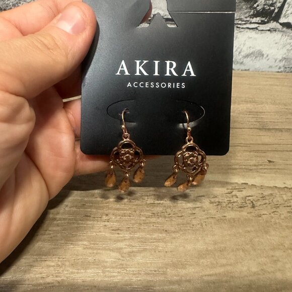 NWT Akira Accessories Set of Gold/Bronze Earrings Dangle Flower - Picture 3 of 10